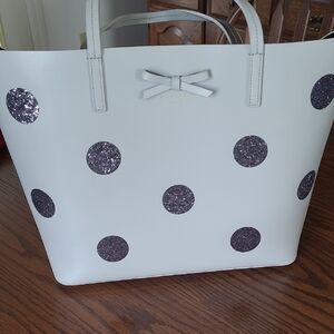 Kate Spade White Tote with Glittery Black Dots